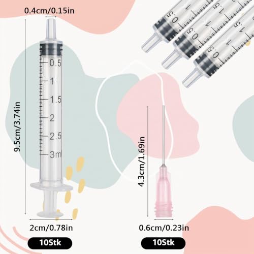 Pack of 10 Syringes 3 ml Plastic Syringe with Blunt Needle | Individually packed, versatile dosing syringes, scientific syringes with caps for laboratories, garden, pet care