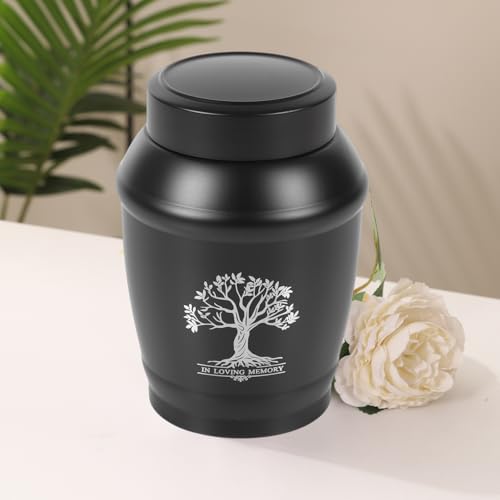 Tree of Life Medium Urns for Human Ashes, Medium Sized Urns for Ashes Adult Male Female, Small Urns for Ashes (Black, Medium) M Black