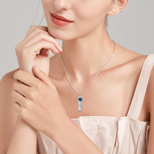 Imrsanl Cremation Jewelry Cylinder Urn Necklace for Ashes Silver-Blue