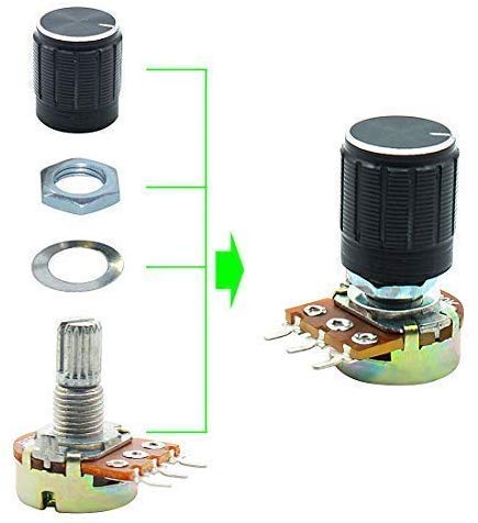 GTIWUNG Pack of 10 Linear Potentiometers Mono Linear B10K Single Potentiometer WH148 3-Pin Rotary Potentiometer with Nuts and Washer, Black Aluminum Alloy Knob Cap Pack of 10 potentiometers B10K