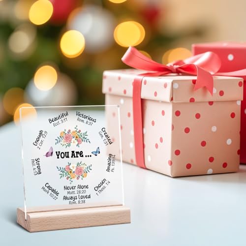Christian Gifts for Women Acrylic Plaque Religious Gifts Inspiration Spiritual Clear Desk Decorative Sign Catholic Present Bible Verse Faith Keepsake for Friend Acrylic Sign With Wooden Stand