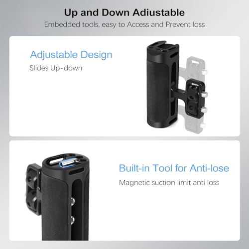 Up and Down Adjustable Left Right Handle Handgrip, Mini Side Handle Handgrip with Cold Shoe Interface and 1/4"-20 Screw Mount for DSLR/Digital Camera Cage