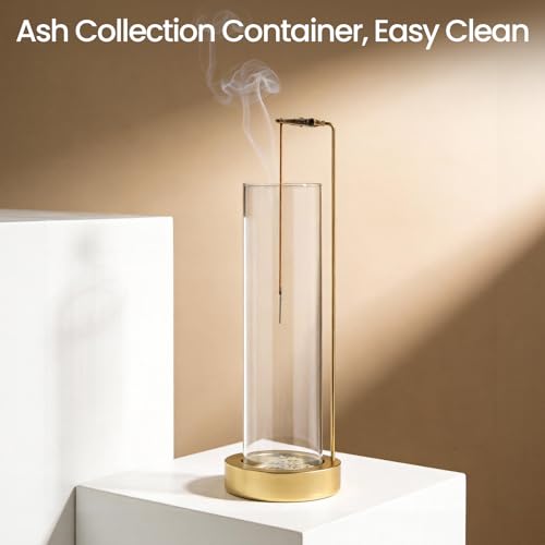 Incense Holder for Sticks, Anti-Ash Flying Incense Burner with 30 Incense Sticks, Detachable Glass Ash Catcher (Stainless Steel, Gold) Gold-1pc Stainless Steel