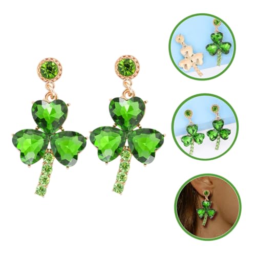 Clover Earrings for Women Irish Shamrock Rhinestone Dangle Leaf Drop Earrings Fashion Party Holiday Jewelry