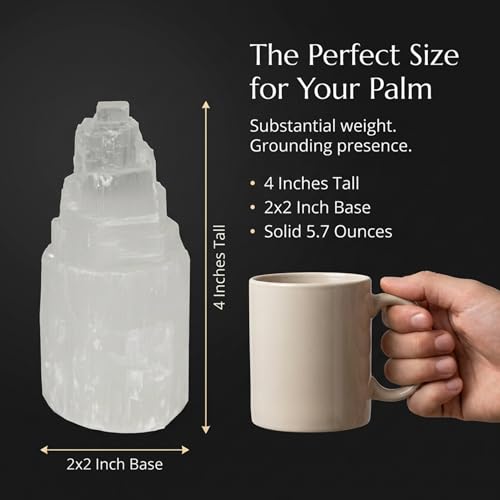 | Selenite Skyscraper | 4'' Tall | 1pc | Crystals and Healing Stones, Spiritual Gifts for Women, Reiki, Chakra, Yoga, Meditation Accessories