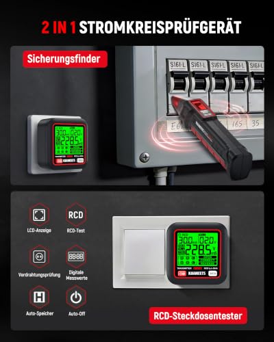 KAIWEETS Fuse Finder Set with 2.2 Inch LCD, Socket Tester with RCD Test for Wiring Test, Circuit Finder with NCV and LED Torch for Electricians and Home Use