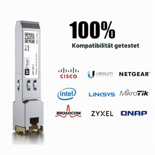 H!Fiber.com 1000Base-T SFP RJ45 Transceiver 100M 2 Pack - Gigabit SFP Copper Module, RJ45 Connector, Compatible for Cisco, Netgear, Ubiquiti ect | bis 100m,Kompatibel mit Cisco,Meraki,Ubiquiti UniFi,Netgear,TP-Link,MikroTik,Zyxel,D-Link,Linksys& andere...