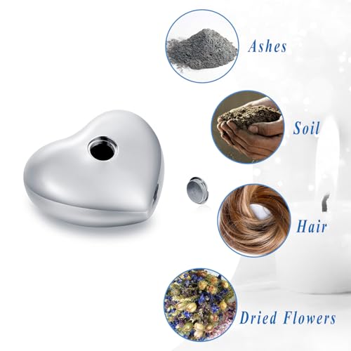 Heart Urn for Ashes - Small Heart Shaped Keepsake Urn for Human (Male/Female) or Pet Remains, Holds Small Portion of Ashes with Stand Silver-tree of Life