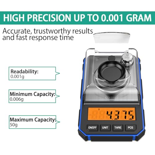 ORIA Digital Milligram Scale, 50g x 0.001g, Weighing Pan Included, Blue 5 cm x 14 cm x 4 cm