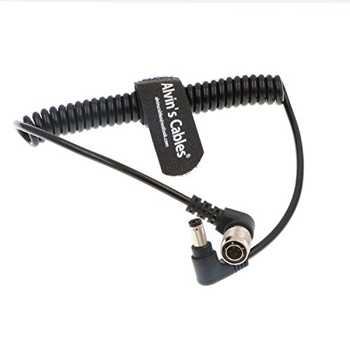 Alvin's Cables 4 Pin Hirose Male to DC Jack Power Cable for Sound Devices 633/644/688 Zoom F8 Blackmagic Cinema Camera 4K coiled cable Right angle 4 pin