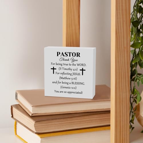 Thank You Gift for Pastor Gift for Men Women Pastor Appreciation Gifts Home Office Desk Wood Sign Inspirational Gifts for Pastor Birthday Anniversary Christian Tabletop Gift Religious Scripture Gift