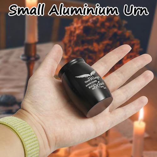 Small Urns for Human Ashes Keepsake,2.7Inch Mini Urns for Human Ashes with Angel Wings,Memorial Gifts for Loss of Loved One - Unique Travel Urn Miniature Ash Holder Tiny Urn,Black black 2.6"X1.7"