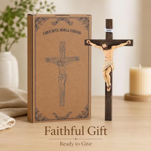 Mantaoilfe 10.6" Jesus Crucifix Wall Cross, Resin Hanging Catholic Cross with Metal Hook, Religious Wall Decor for Home Altar, Prayer Room, Living Room, Easter Gift for Men, Women, Family