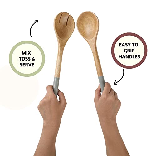Folkulture Wooden Salad Servers, Set of 2, Salad Tongs for Serving Gray 12 inch