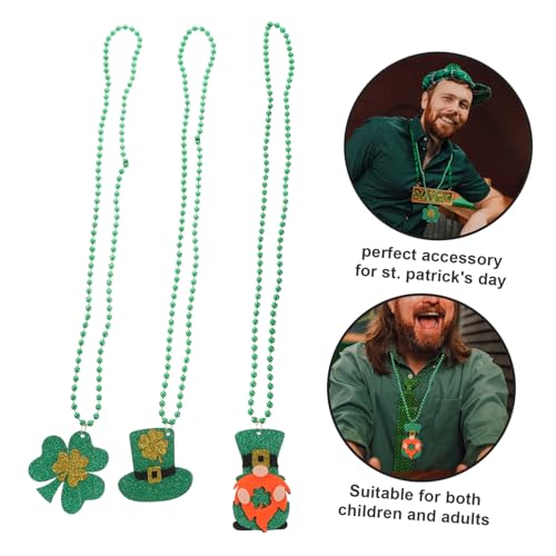 3pcs Clover Top Hat Necklace for St Patrick's Day Shamrock Necklace Bead String for Party Decor and Irish Accessories