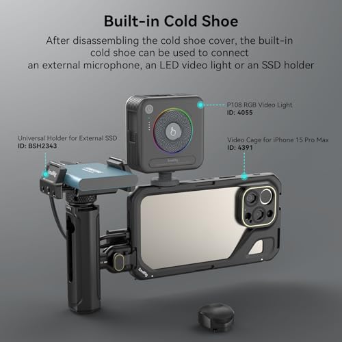 SMALLRIG Quick Release Side Handle for Universal Mobile Phone Cage 4299 and iPhone 15 Series Cage, Aluminum Handle Grip with Built-in Cold Shoe - 4403 4403 (Without Wireless Control)
