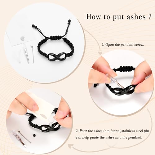Minicremation Cremation Bracelet for Ashes Infinity Memorial Jewelry Urn Bracelet Braided Rope Adjustable Keepsake Bangle for Women Men Black