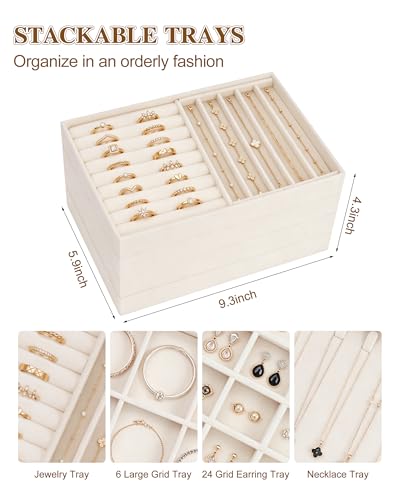 Velvet Jewelry Drawer Organizer Trays Set of 4, Beige 4 Layers