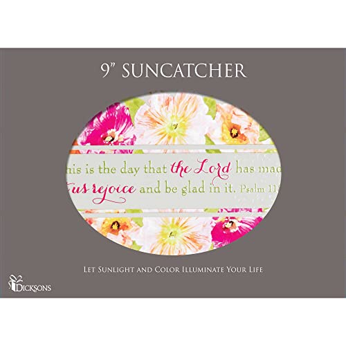 Dicksons This is Day Lord Has Made Colorful Floral 9 inch Glass Sun Catcher with Suction Cup