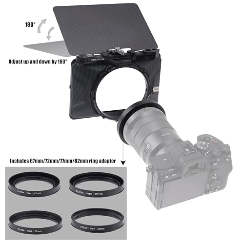 Fotga Mini Lightweight 4x4 4x5.65 Clip-on Lens Matte Box +15mm Rod Clamp for DSLR Mirrorless Camera A7 A7R A7S II III IV Z6 Z7 II R3 R5C M6 M50 GH6 BMPCC 4K 6K,Compatible 67mm 72mm 77mm 82mm Lens