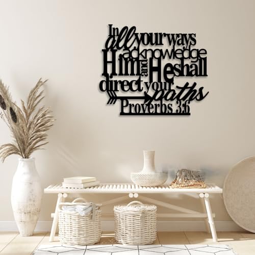 LIYOUYA Proverbs 3:6 Metal Wall Decor - Scripture Motivational Christian Inspirational Decor Black Wall Art Home Decor for Living Room, Bedroom, Study, Dining Room (Black)