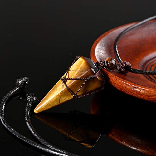 Top Plaza Mens Necklace, Gemstone Crystal Protection Pendant Necklace Yellow - Tiger Eye Stone