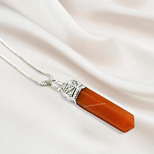 Handmade Cap Pencil Pendant Silver Carnelian