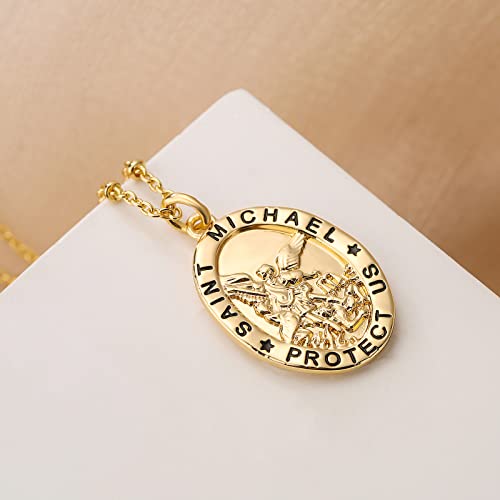 Ascona Catholic First Communion/Confirmation Gifts for Women Teen, Saint Christopher/Michael/Jude/Joseph/Anthony Necklace for Women Catholic Medal Pendant Religious Jewelry 18+2 Inches Michael-gold