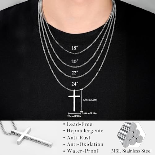 Ursteel 2 Pcs Black Silver Cross Necklace for Men, Bible Verse Cross Chain 20.0 Inches