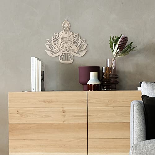Fourth Level MFG 12” Thai Buddha, Sacred Geometry Wood Wall Art, Buddhism Enlightenment Symbol, Zen Home Decoration for Yoga and Meditation, Good Chakra Energy Spiritual Altar Decor