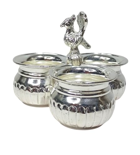 Brass 4x3 Inch Panchwala Kum Kum Bharani with Peacock Handle Home Temple Pooja Decore K4489