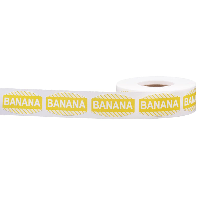 Banana Grocery Store Labels, Bakery Food Flavor Labels, 0.75 x 1.375 Inch Oval Shape, 500 Total Strong Adhesive Stickers, Ideal for Grocery Stores, Restaurants, Delis, and Food Trucks Banana