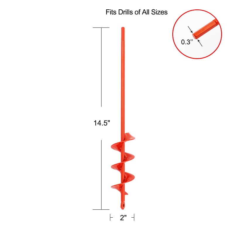 [Australia - AusPower] - Auger Drill Bit for Planting 2"(D) x14.5"(L), Garden Ground Earth Spiral Drill Bit for 3/8" Hex Drive Drill, for Post Hole Digger Bulb Bedding Digging Plant Rapid Planter 2"(D) x14.5"(L) 