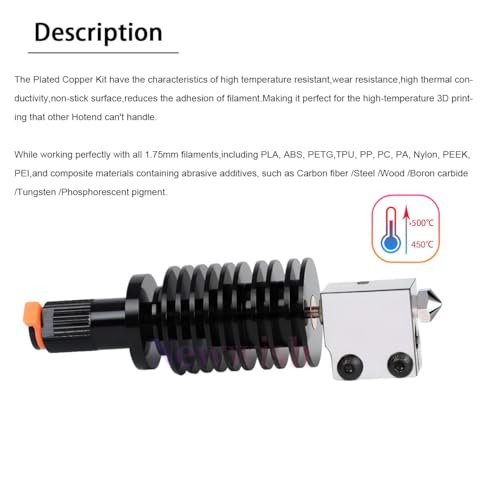 Vyper All Metal Hotend Plated Copper Upgrade Kit High Flow for Vyper,Kobra Max,Kobra Plus Volcano V5 Hotend,High Temperature 500℃ Plated Copper Heater Block,Nozzle 0.4mm,Bi-Metal Heatbreak. Vyper All Metal Hotend Plated Copper Kit