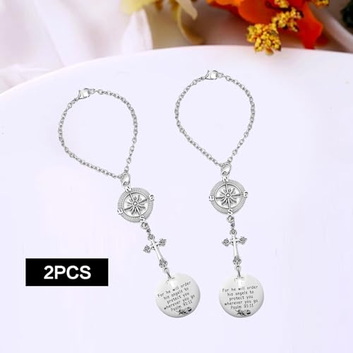 2 Pack Cross Car Charms, Religious Gift for Bible Verse Psalms 91:11