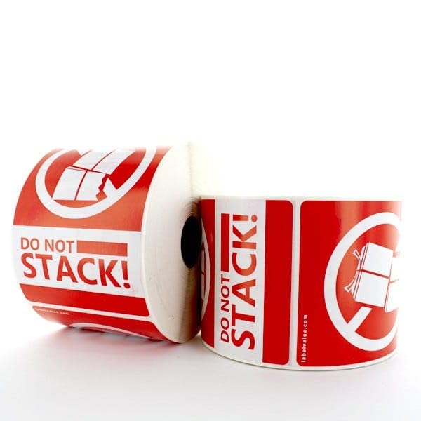Do Not Stack Labels – 3" x 5", Red, Semi-Gloss, Permanent Adhesive, Warning Labels – Pallet, Carton & Packaging Use – 500 Labels per Roll | LabelValue