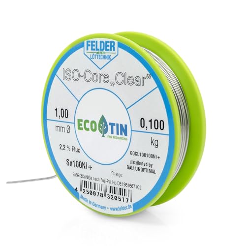 by Felder Soldering Wire Sn100Ni+ for General Electronic Applications, 1.0 mm, 100 g Spool, Lead-Free with 2.2% Flux Clear, REL1, for Electronics, Electrical Engineering and Printed Circuit Boards 100g Spule/1,0mm Durchmesser