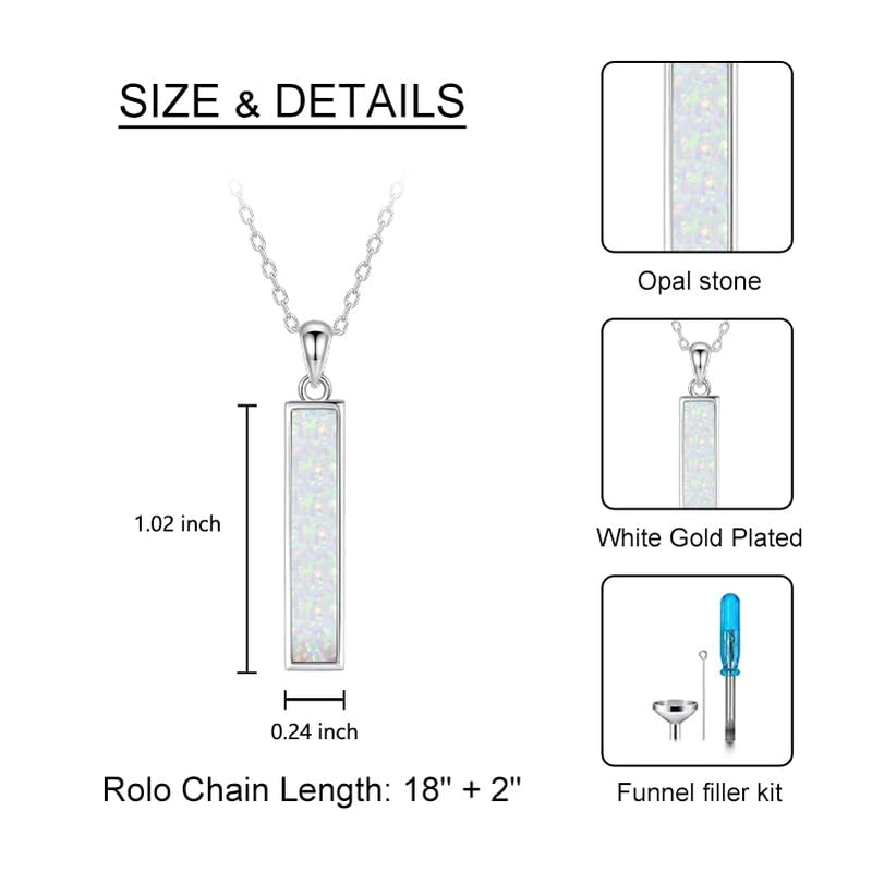 BEILIN Urn Necklaces for Ashes Sterling Silver Vertical Bar Pendant Necklace Cube Memorial Ashes Necklace Opal Cremation Urn Pendant for Women Opal vertical bar