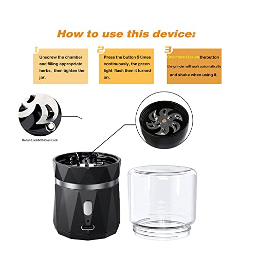Portable Mini Electric Herb Grinder Spice Grinder with 1.7oz/50ml Herb Jar Mini-black