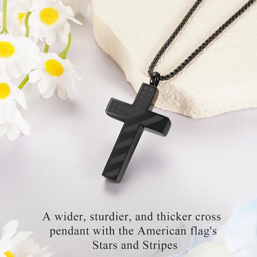 SOITIS Urn Necklace for Ashes Stainless Steel Black Cross Necklace Flag Cremation Jewelry Ash Pendant for Women Men Memorial Jewelry Necklace for Ashes