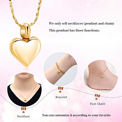 Imrsanl Small Heart Urn Necklace for Ashes Cremation Jewelry for Women Stainless Steel Pendant Memorial Ash Holder Loved Ones Keepsake Gold