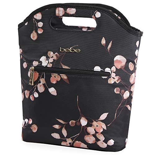 bebe Tanya floral branch lunch tote bag with insulated interior and handles for carrying lunch or snacks.