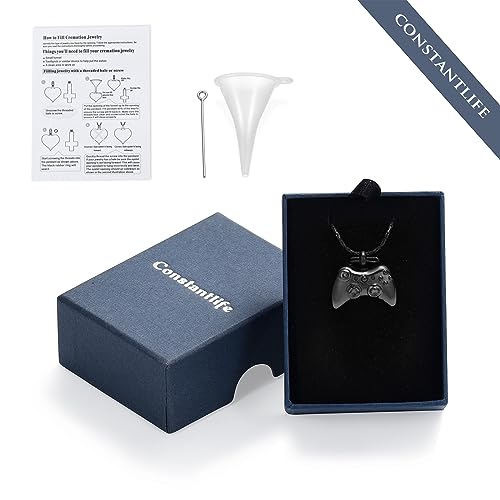 constantlife Cremation Jewelry for Ashes Stainless Steel Gamepad Urn Necklace Keepsake Game Controller Pendant Memorial Gift for Men Boy Black