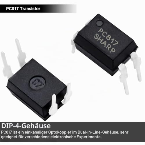Pack of 50 PC817 Transistor Output Optocoupler PC817C DIP-4 2.54 mm Pitch + 50 Pieces Round DIP IC Chip Socket 2.54 mm Double Row 4-pin for DIY Optocoupler Tests, Repair and Replacement