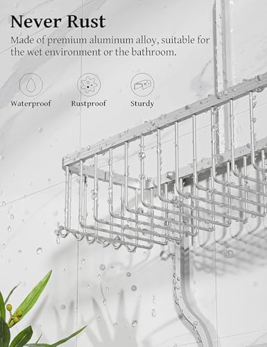 YASONIC Never Rust Shower Caddy Hanging, Aluminum Shower Racks for Inside Shower, 3-Tier Shower Organizer Hanging Over Shower Head with Hooks and Soap Holder, Silver 3 Tier Set