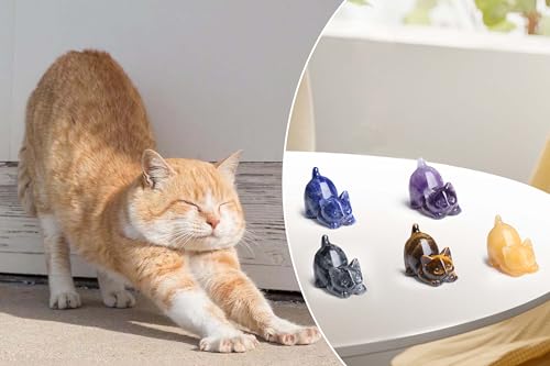 QINJIEJIE Tigers Eye Crystal Cat Ornamnets Cat Gifts for Women Brown - Tiger Eye