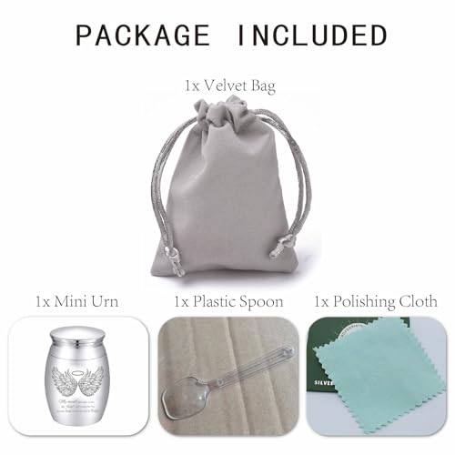 CREATCABIN Angel Wings Engraving Small Keepsake Urn, Stainless Steel, Angel Wings Pattern, Mini Cremation Urn, Memorial Ashes Preserve for Human & Pet Ashes, Waterproof, Decorative Commemorative Gift