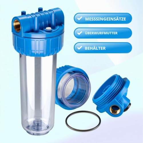 WK 10 Inch Complete Vacuum Container Water Filtration Kit | Includes mounting bracket, key for opening included, for mounting Filtro 10" attacchi 3/4" Container with holder and key
