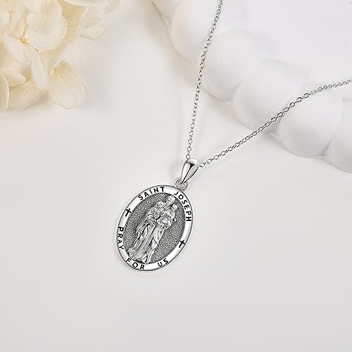 DAYLINLOVE Saint Joseph Medal Necklace 925 Sterling Silver St Joseph Pendant Necklace Protection Religion Saint Joseph Jewelry Gifts for Men Women