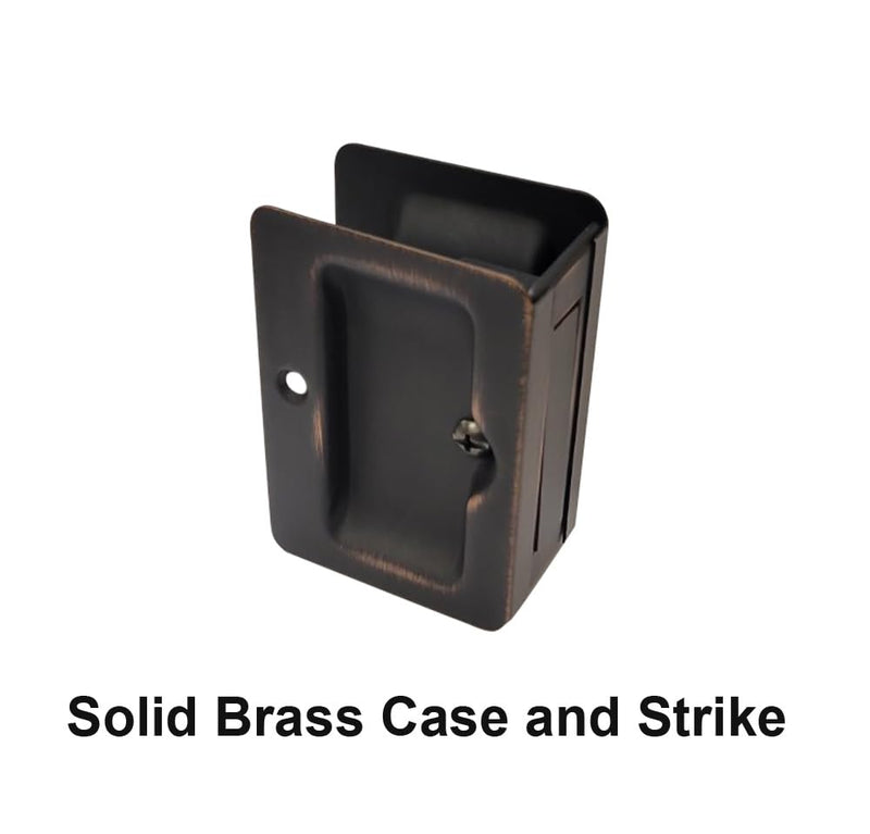 QCAA Premium Quality Solid Brass Rectangular Pocket Sliding Door Pull, Passage Lock, 3-1/4''X2-1/4'', Aged Classic Bronze, 2 Pack, Made in Taiwan 2 Pack(Passage Lock)